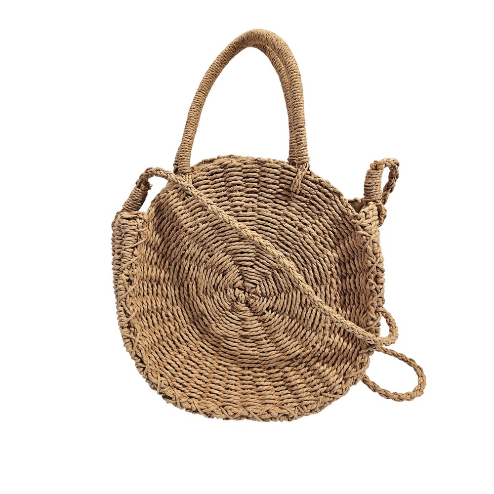 ViX Paula Hermanny Circle Straw Bag Womens Tan Woven Crossbody Handheld Summer